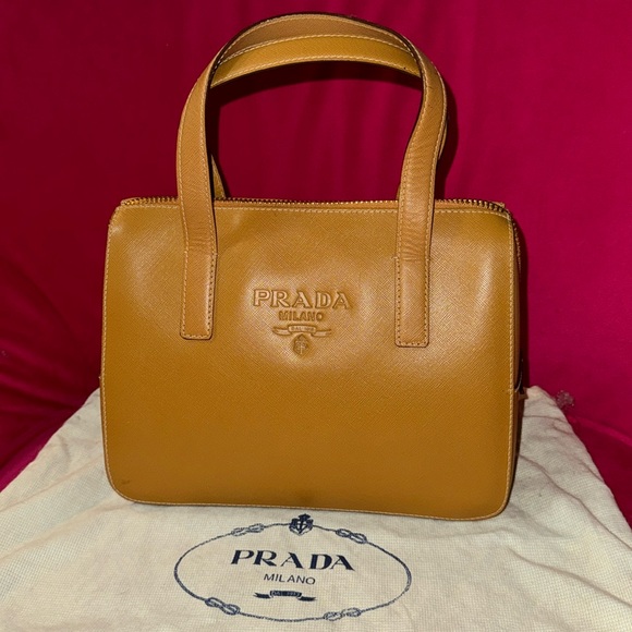 Prada saffiano leather mini Boston satchel in Carmel color - Picture 1 of 16